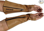 Arm Chaps Leather Protective Sleeves Arm Guard - Prevent Cuts, Scratches & Bruises - Genuine Cowhide - Ideal for Gardening & Construction - Left & Right Form-Fitting. Brown (1 Pair/X-Small).