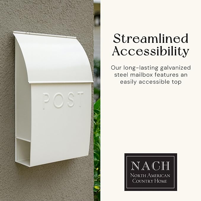 NACH Mailboxes for Outside Wall Mount, 15 x 10 x 4 inches, White Mailboxes for Outside, Waterproof Mailbox Wall Mount with Newspaper Holder - The Milano Mailbox