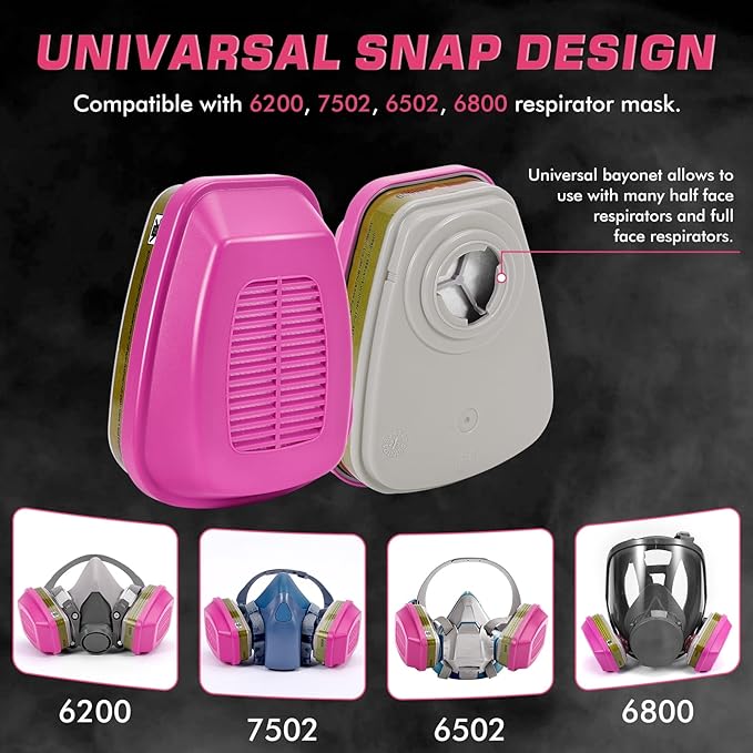6 Pairs 60926 Filter, Respirator Filter 60926 Cartridges Against Organic Vapors, Acid Gases, Ammonia Methylamine, Formaldehyde, Dusts Used in 6200 6502 6800 Series Respirator Mask