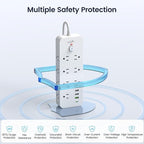 Surge Protector Power Strip with USB Ports, 14 AC Outlets with 4 USB Ports (1 USB C), 5 Feet Extension Cord with Multiple outlets, 1875W/15A, One Touch Switch Button, Wall Mountable for Home, Office