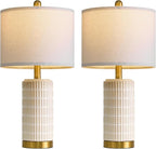 PoKat Small Bedside Table Lamps with USB Ports for Bedroom, 21.5'' White Nightstand Lamps for Night Stands, Modern Ceramic Bedroom Lamps for Living Room End Table, White and Beige