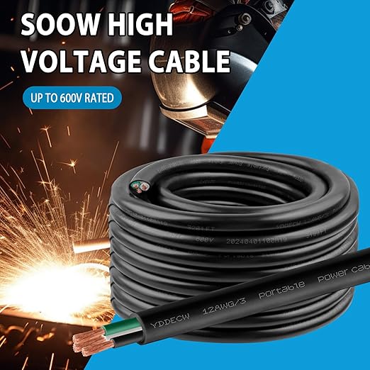 150ft 12/3 12 AWG Portable Power Cable (3 Conductor) - SOOW 600V 12 Gauge Electric Wire for Motor Leads, Portable Lights, Battery Chargers and Machinery - 3 Conductor - 150 Feet Electrical Cord