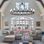 53” Black Large Wagon Wheel Chandelier,Vintage Rustic Farmhouse Chandeliers 18-Lights,Round Metal Industrial High Ceiling Pendant Light with Adjustable Height for Kitchen,Foyer,Porch,Living room