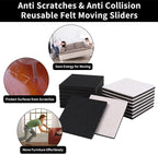 Ezprotekt 5" Square Felt Furniture Movers Sliders for Hardwood Floors, 8 Pcs Reusable Felt Furniture Moving Pads for Heavy Duty Bed Sofa Fridge Couch, Move Item Easily and Quickly (Black)