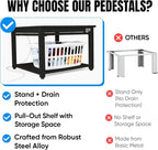 Washer and Dryer Pedestals with Pullout-Shelf - 29" W, 18" H, Black Steel Universal Fit with Major Brands | Laundry Pedestal with Drain Pan & Hose | Washer Stand for Back Pain Relief, 800 lbs Capacity