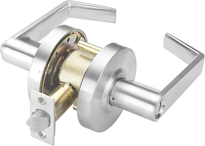 CLG HARDWARE Commercial Lever Door Lock - Heavy-Duty Locking Door Handle, Designer Door Handles, Cylindrical Lever Lock, Non-Handed Grade 2 Industrial Door Handle, 26D Satin Chrome, Privacy/Bathroom