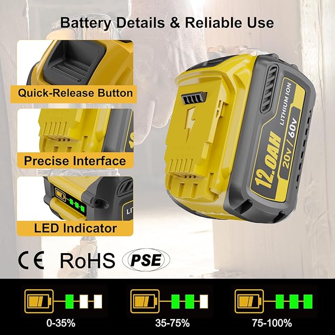 2Packs 12.0Ah Replacement for Dewalt 20V 60V Battery Compatible with Dewalt 20V/60V Battery DCB609 DCB606 DCB612 Series Power Tools (Yellow)