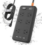Outdoor Power Strip Weatherproof, IPX6 Waterproof Surge Protector with 6 Wide Outlets and 2USB A&2USB C, 1875W/15A, 10FT Extension Cord, Wall Mountable for Indoor Outdoor, UL FCC Listed