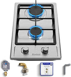 Hothit 2 Burner Propane Gas Cooktop, 12" Inch LPG/NG Dual Fuel Built-in Gas Stove Top, Stainless Steel Electronic Ignition Gas Hob for Apartment, Outdoor, RVs(L12"×W20")…