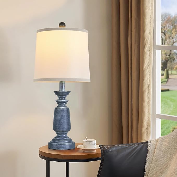 Terpsichore Lamps Set of 2 Modern Farmhouse Table Lamp Bedside Reading Lights Living Room End Lamps Bedroom Night Light,High 22.5 Inch,Navy Blue,with Fabric Lamp Shade,Bulb Not Included