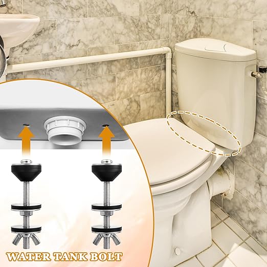 2 PCS Universal Toilet Tank to Bowl Bolts Seat Screws Replacement Kit, Heavy Duty Toilet Tank Bolts Kit, Stainless Steel Seat Screws and Waterproof Rubber Washers with Extra Long Nut for Fastening