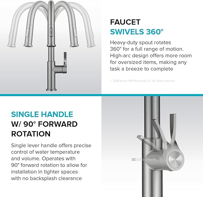 KRAUS Torak Pull Down Kitchen Faucet in Spot-Free Stainless Steel with 2 Function Sprayer, Pre-Attached Water Lines, and Mounting Hardware, KPF-2840SFS