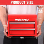 WORKPRO Metal Mini Tool Box, Top Tool Chest containing Two Drawers with Ball Bearing Slides, PVC Drawer Liners and PP Feet Pads, Durable Cold Rolled Steel Small Toolbox for Multi-Purpose Storage