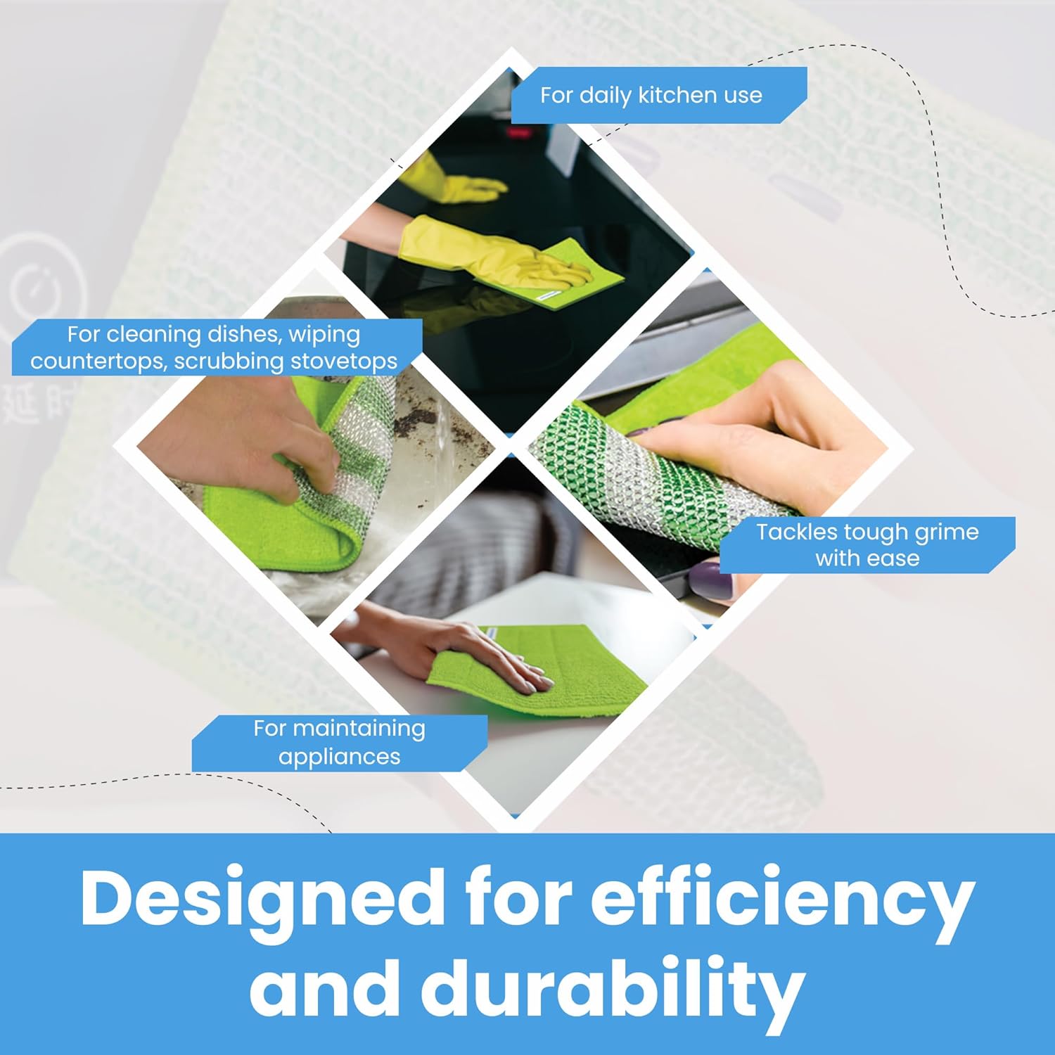 Dish Cloths for Washing Dishes - Dual-Sided Microfiber and Sponge 4.5 x 6.5 inches Cleaning Wipes for Dishes, Countertops & Stovetops - Reusable General Household Cleaning Rags - Pack of 8