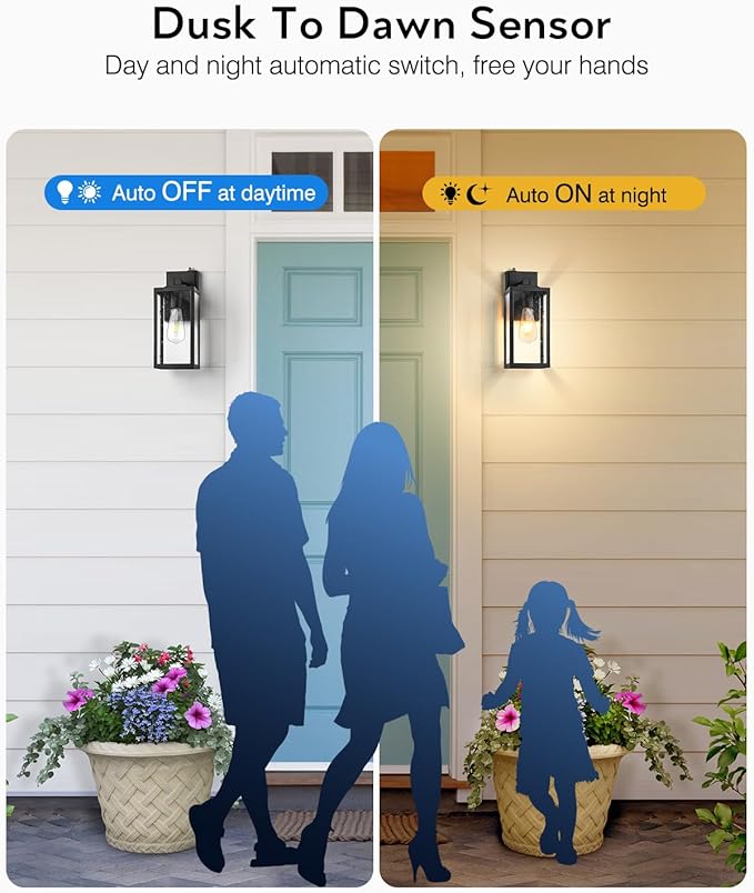 VIANIS Large Outdoor Light Fixtures Wall Mount, Black Dusk to Dawn Outside Porch Lighting, Modern Exterior Wall Sconce Lantern for Front Door, Anti-Rust Waterproof Coach Lights for Garage, Patio