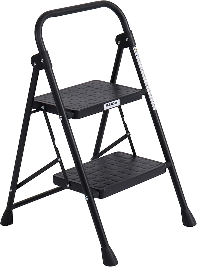 2-Step Ladders Folding Step Stool with Anti Slip Pedal and Handgrip Portable Sturdy Ladder for Home & Office 330 Lbs Black