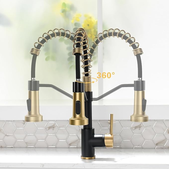 AIMADI Black Faucet Kitchen,Commercial Black Gold Kitchen Faucet Matte Black Modern Single Handle Kitchen Faucet with Pull Down Sprayer for Rv Farmhouse Camper