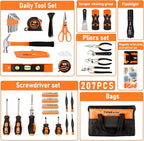 THINKWORK Tool Set - 207 Piece Portable Home Repairing Tool Kit, General Household Hand Tool Set with 13'' Wide Mouth Open Storage Tool Bag, Perfect for DIY, Home Maintenance, Handyman - Gift for Men