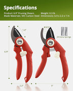 Pruning Shears - 6.9" Professional Garden Shears with SK5 Stainless Steel Sharp Blades, Garden Clippers with Comfortable Grip Hands and Safety Lock, Gardening Tools for Men Women - Red