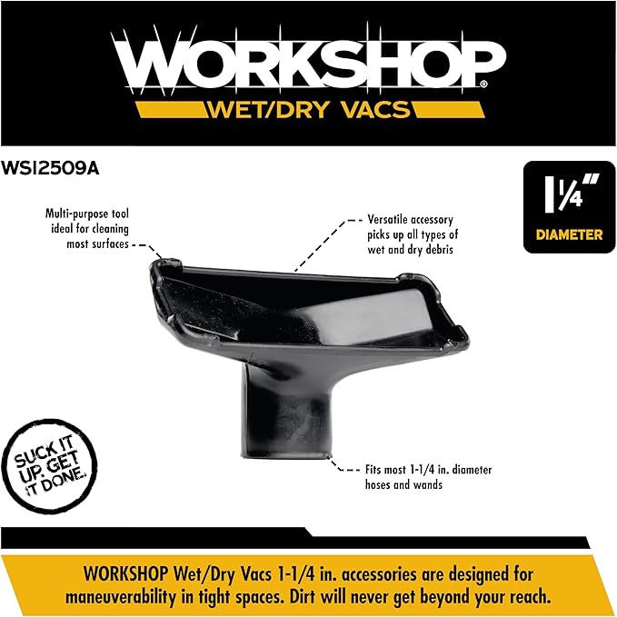WORKSHOP Wet/Dry Vacs Shop Vacuum Accessories WS12509A Utility Nozzle Attachment for Wet Dry Vacuum Cleaners, Fits 1-1/4-inch Extension Wands and Hoses