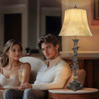 Table Lamps Set of 2 for Living Room, 33'' Tall Bedside Table Lamps with 3 Way Dimmable Bulbs, Farmhouse Buffet Lamps with Laux Leather Shades, Vintage Brown Desk Lamps for Nightstand Bedroom Office