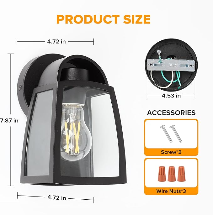 LUTEC 2 Pack Outdoor Wall Light Fixtures, Exterior Waterproof Wall Lantern with Clear Glass Shade, Aluminum Modern Matte Black Porch Sconce Outdoor Lighting for Garage Entryway Yard