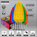 Wintergreen Lighting 25 Pack OptiCore Multicolor C9 LED Christmas Light Bulbs - Replacement Christmas Light Bulbs, Heavy Duty Polycarbonate, E17 Base (Faceted)