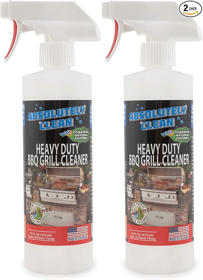 Absolutely Clean AMAZING Grill Cleaner Spray! - Professional Strength, Natural Enzyme Formula - Fast Acting, Fume Free - USA Made (16oz Spray Bottle 2 Pack)