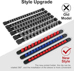 FIVEPEARS 6PCS 360° Socket Organizer Twist Lock,3/8 1/4 1/2 Socket Storage Rails, Premium Quality Socket Holders for Tool Box ，Tool Carts，Contains up to 80 Clips (Blue & Red)