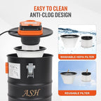 Ash Vacuum Cleaner -4 Gallon Fireplace Ash Vac with 800w Powerful Hose Non-Woven Dust Separator | Dry Stove Vacuum for Fireplaces Pellet Grill Wood Stove Fire Pits Orange