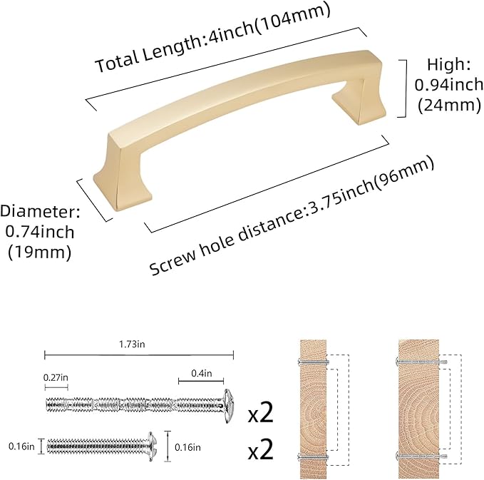 COTYKILEY 10 Pack 3.75 Inch(96mm) Brushed Brass Cabinet Handles Gold Kitchen Cabinet Pulls Cabinet Door Handles Kitchen Cabinet Hardware Cupboard Drawer Pulls Dresser Handles
