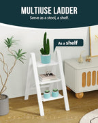 WOA WOA Step Ladder, Widen Pedals Folding Step Stool with Anti-Slip Foot, Portable Lightweight Aluminum Ladder, Household Stepladder for Kitchen, Fold Thin & Space Save, 300 lbs Load (3 Step, White)