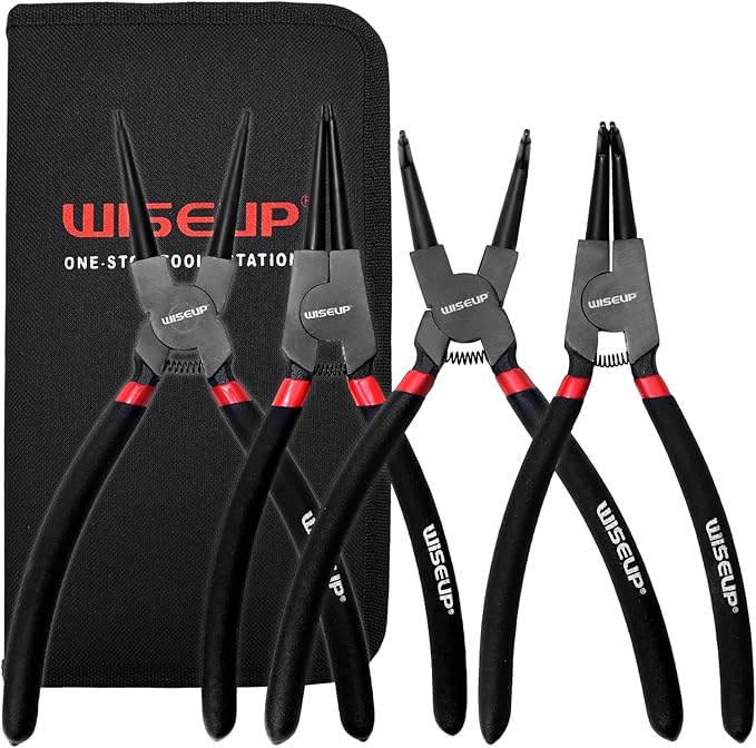 WISEUP Snap Ring Pliers Set Heavy Duty,4PCS-9 inch long Internal/External Circlip Pliers Kit,Straight/Bent Jaw Tips C-Clip for Ring Remover Retaining (9 inch Circlip Pliers, 4 pcs)