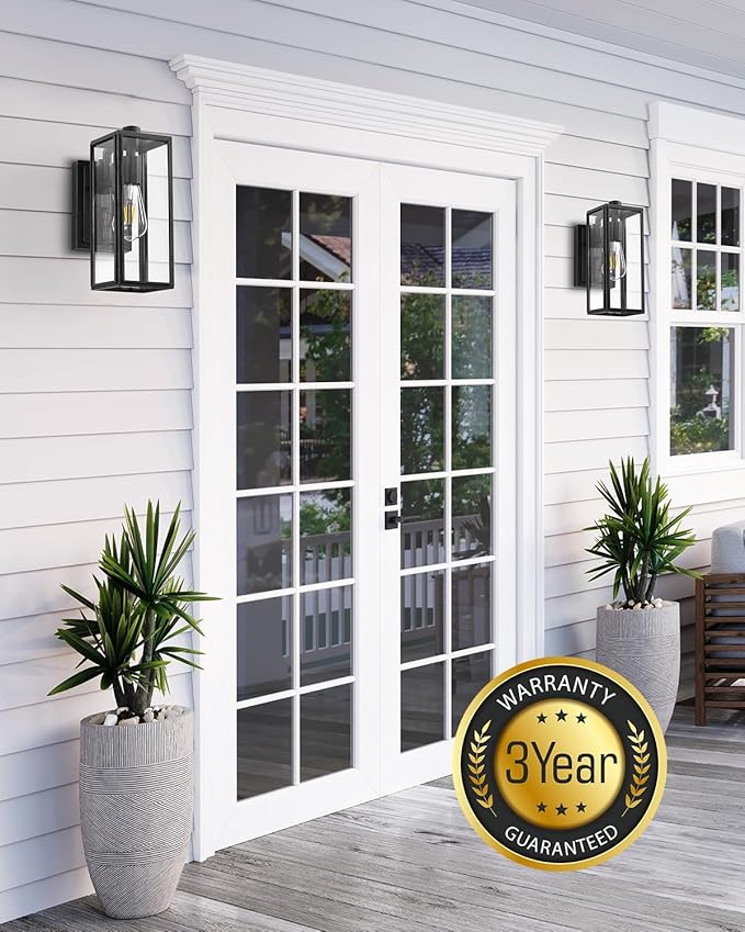 VIANIS Dusk to Dawn Outdoor Wall Lanterns,Black Exterior Light Fixture Wall Mount for House Front Porch,Anti-Rust Aluminium Modern Outdoor Coach Lantern with Tempered Glass Shade for Garage