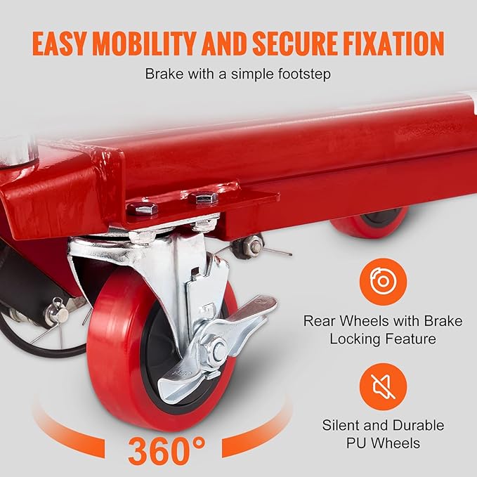 VEVOR Hydraulic Lift Table Cart, 500lbs Capacity 28.5" Lifting Height, Manual Single Scissor Lift Table with 4 Wheels and Non-Slip Pad, Hydraulic Scissor Cart for Material Handling, Red