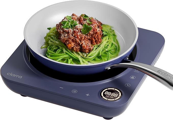 CIARRA Slim Portable Induction Cooktop – Single Burner Electric Stove with Touch Sensor, Digital Timer & Safety Lock for Countertop Cooking, Efficient Induction Cooker for Home Use, Blue