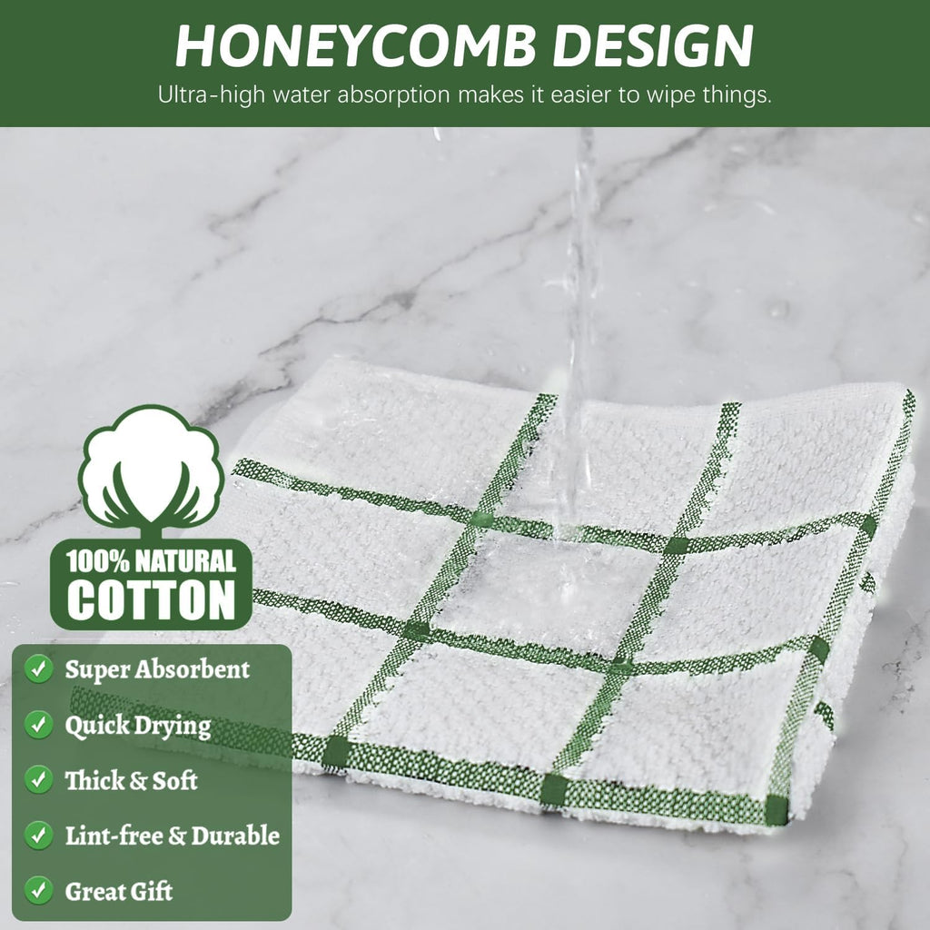 Nialnant 8 Pack Dish Cloths for Washing Dishes, 100% Cotton Reusable Cleaning Rag, Quick Drying Dish Towels for Kitchen,12x12 Inches,Green Plaid