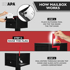 Ilyapa Locking Mailbox for Outside with Lock & Key - Modern Mailboxes for Outside Post Mount, Black Powder Coated Steel Heavy Duty Curbside Mail Box