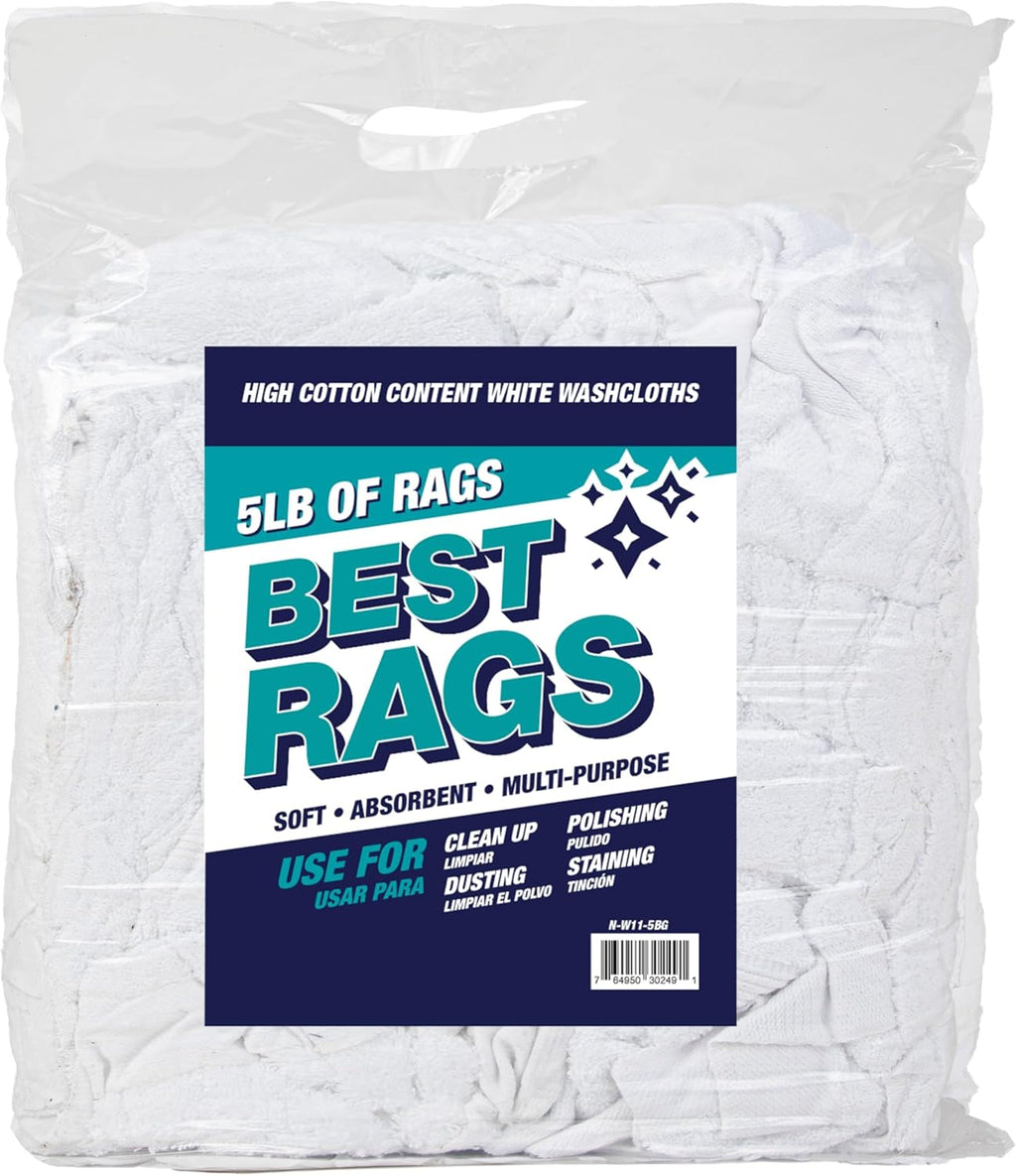 Arkwright W11 Terry Cloth Towels for Cleaning - Soft Cotton Blend Washable Multi-Purpose Bar Mop, Absorbent & Quick Dry, Bag of Rags for Kitchen, Auto Shop, and Garage, 5 lb, White