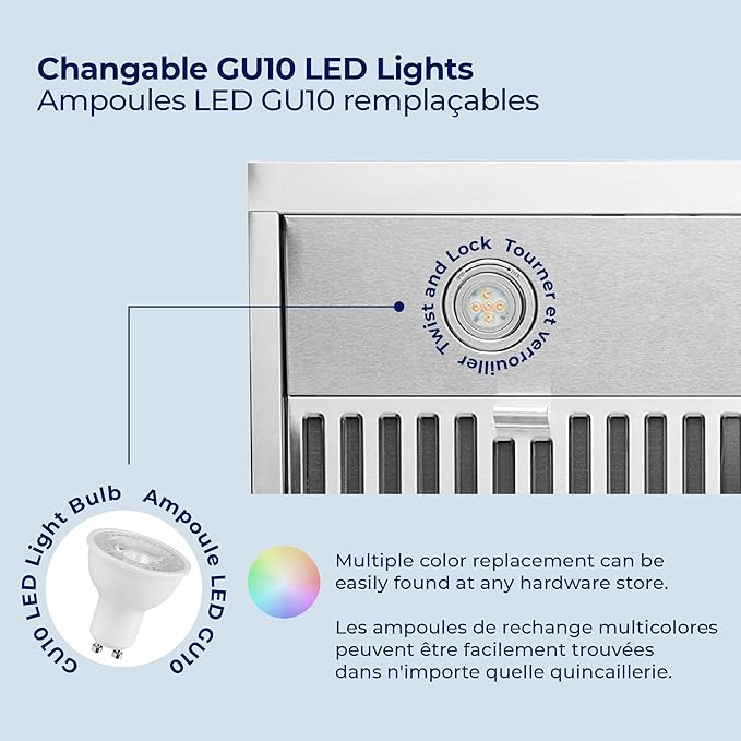 Hauslane Range Hood 36 Inch - Under Cabinet Range Hood, Stainless Steel Hood, Vent Hood 36 Inches, Stove Vent Hood for Kitchen, Kitchen Vent Hoods 36 Inch with LED - Chef Series PS18