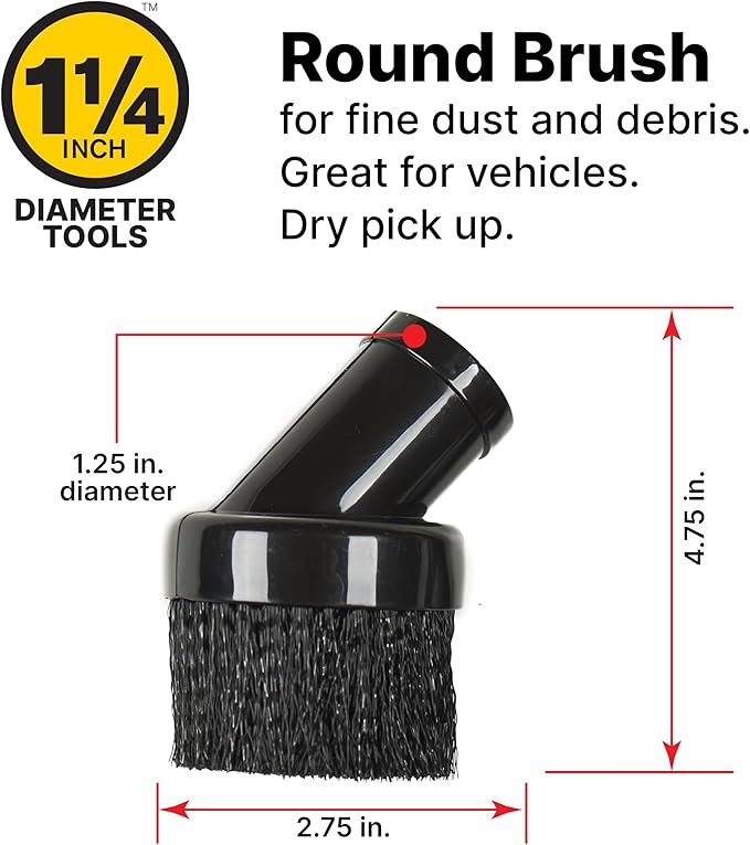 Shop-Vac 9064300 1.25 Inch Diameter Cleaning Kit, Includes Round Brush, Crevice Tool, and Gulper Nozzle, Black, Ideal for Upholstery, Blinds, and Car Interiors (1-Pack)
