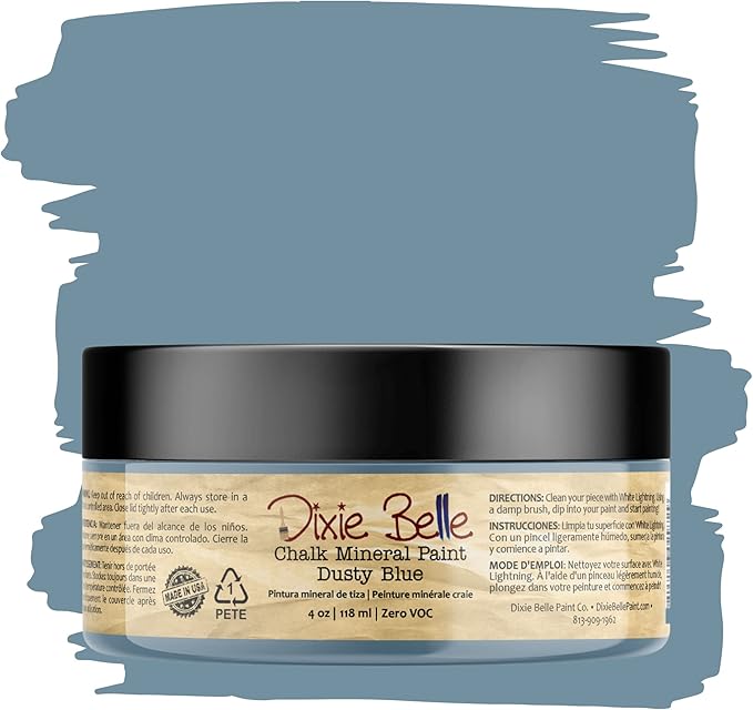 Dixie Belle Paint Company Chalk Finish Furniture Paint - Dusty Blue (4oz) - Matte Faded Denim Chic Chalk Mineral DIY Furniture Paint