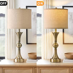 OYEARS 28" Table Lamps for Living Room Set of 2, Bedside Lamps for Night Stands Bedroom Lamps Farmhouse Lamp End Table Bed Side Lamp with USB C+A Charging Ports (Antique Bronze)