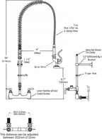 Commercial Faucet with Sprayer for Kitchen Staff: 36 Inches Commercial Faucet Pre Rinse Sprayer 8 inch Center Wall Mount Kitchen with 12 inch Add on Spout