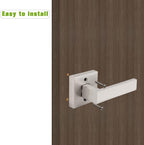Gobrico 3 Pack Square Door Levers Satin Nickel Decorative Interior Door Locks Handles Square Rosette(Keyless One-Side Door Handles with Screws)