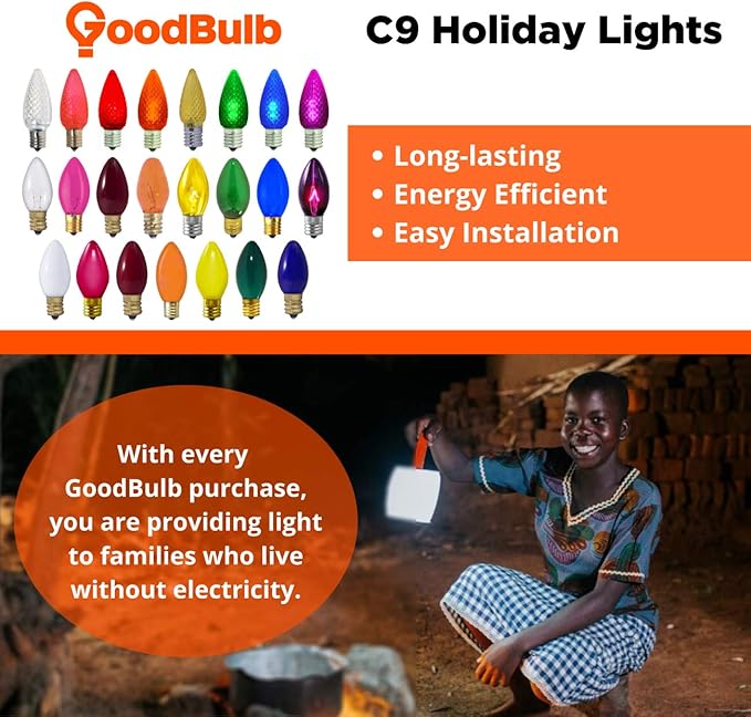 GoodBulb 7-Watt C9 Blue Ceramic Holiday Light Bulbs Intermediate E17 Base 50 Lumens Christmas Lights Bulbs Ideal for Holiday Decorations Pack of 25 Bulbs