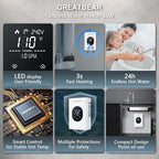 Electric Tankless Water Heater, GREATBEAR 6KW On Demand Water Heater Electric 240V, Point of Use Instant Hot, With Self Modulating GT60W White