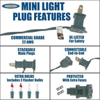 Novelty Lights 11 Feet 50 Bulbs Traditional Incandescent Mini Lights, Amber on Green Wire with 2.5" Spacing, Commercial Grade and UL Listed for Indoor/Outdoor Use, End-to-End Connectable