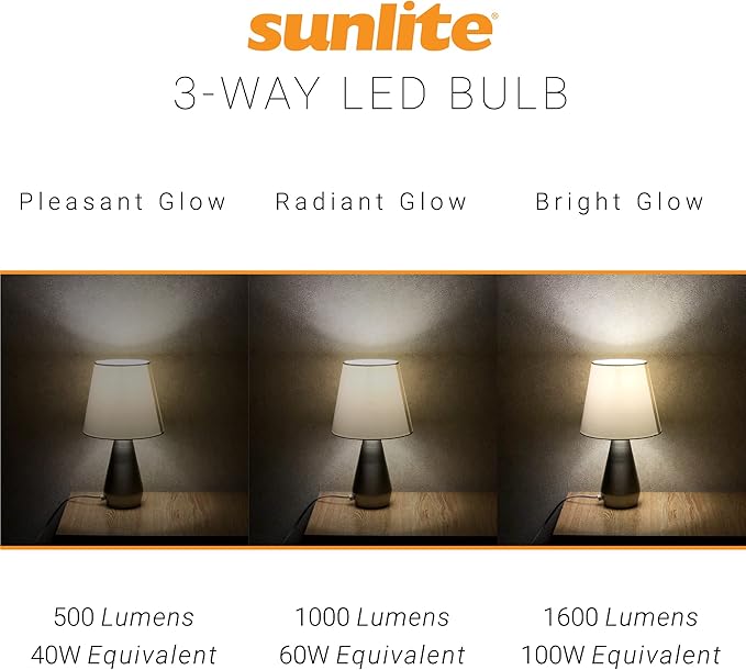 Sunlite 40421 3-Way LED A19 Light Bulb, 5/9/15 Watts (40W 60W 100W Equivalent), 500-1000-1600 Lumens, Medium E26 Base, Omni-Directional, ETL Listed, Frost, 4000K Cool White, 6 Count