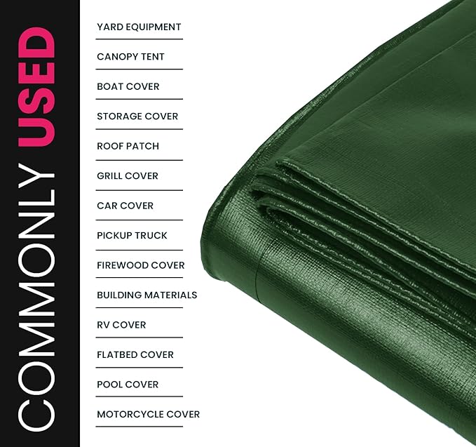 PROTARP Extreme Heavy Duty 22 Mil Tarp Cover, Waterproof, UV Resistant, Rip and Tear Proof, Poly Tarpaulin with Reinforced Edges for Roof, Camping, Patio, Pool, Boat. (Green/Black 9′ X 12′)